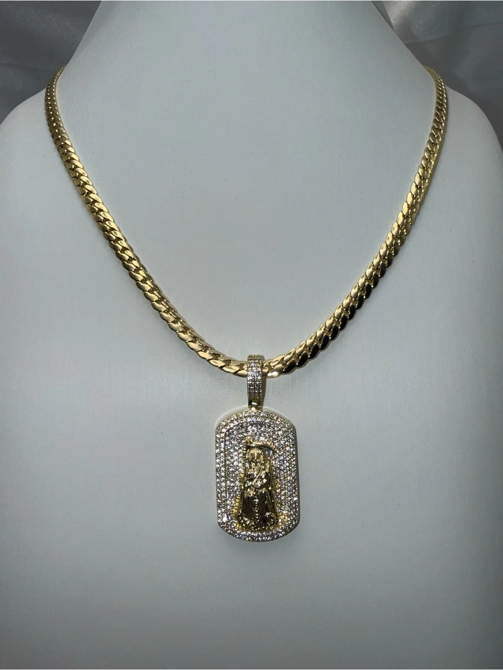24 Inch 18K Gold Dipped Grim Reaper Snake Cuban Necklace Combo Set AAACZ